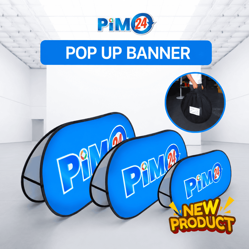 แบนเนอร์ Pop Up Banner ราคาเริ่มต้น 1,220 บาท พิมพ์ได้ทั้ง 2 ด้าน โครงไฟเบอร์กลาส กระเป๋าผ้าใส่อุปกรณ์